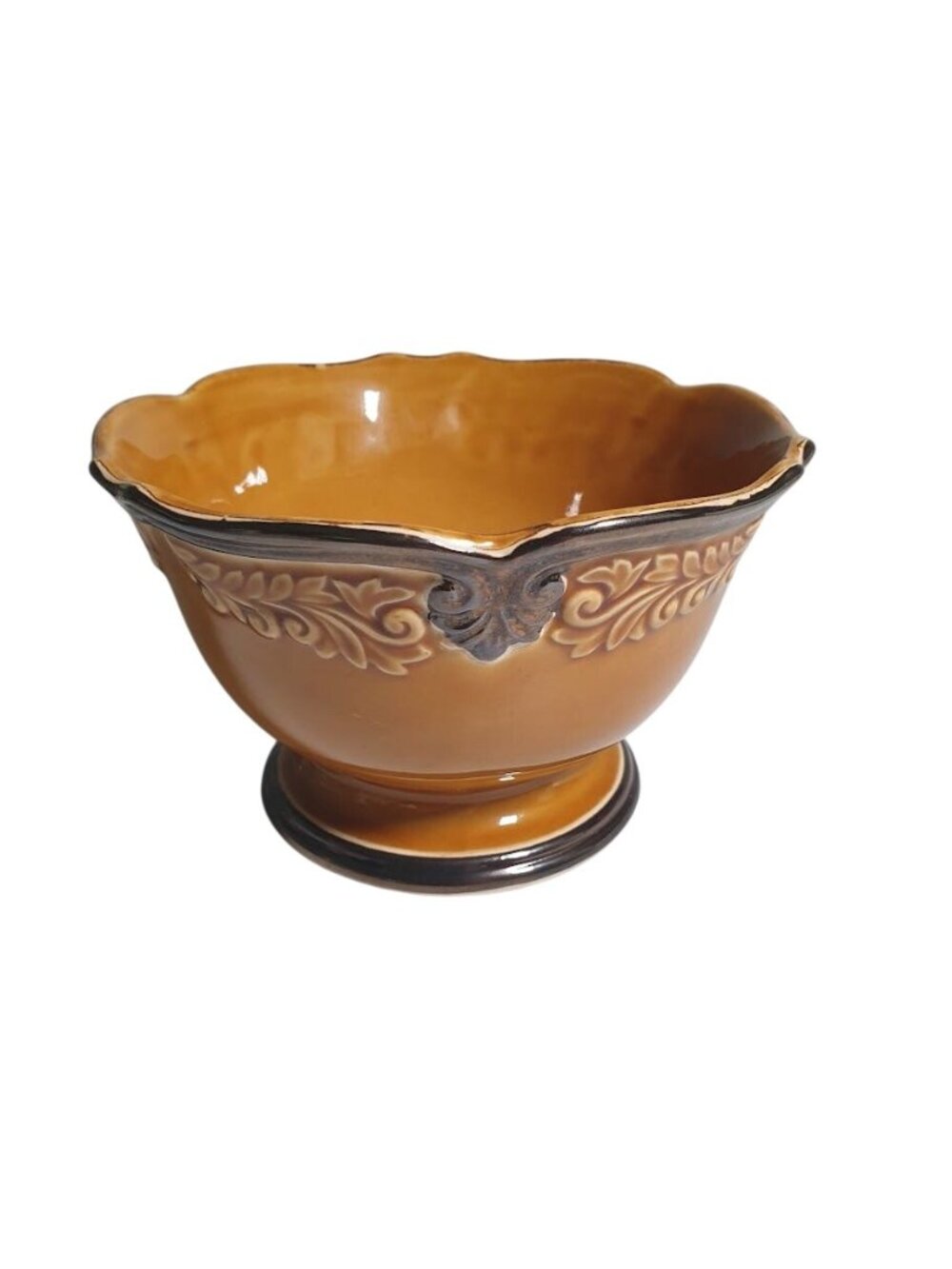 Certified International Karidesign Pedestal Bowl Scalloped Rim Vintage Ceramic